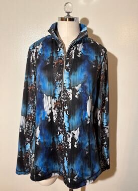 SnoSkins Women Abstract Print Quarter Zip Long Sleeve Top Blue & Black XL